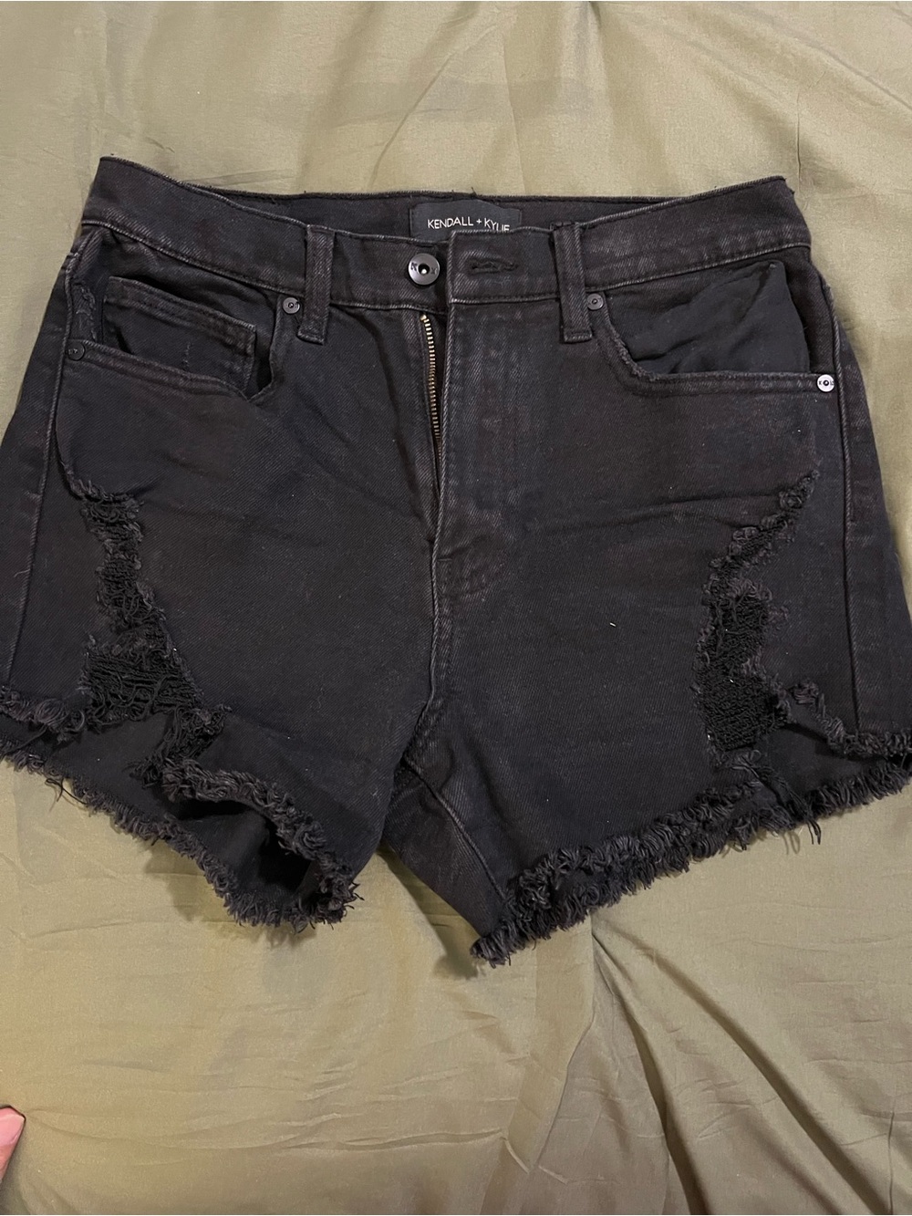 Kendall & Kylie Washed Black Ripped High-Rise Denim Shorts